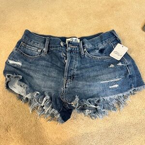 We The Free Blue Jean Shorts Distressed Frayed Hem